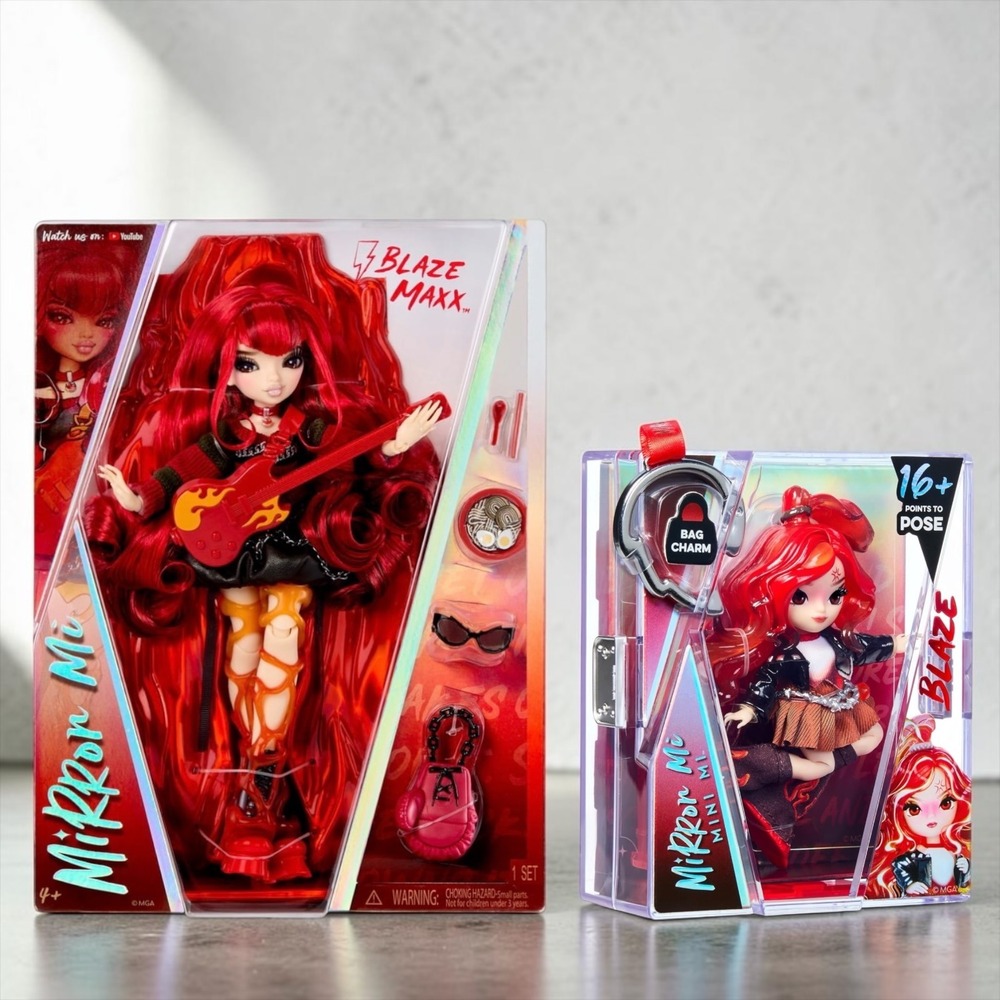MGA Mirror Me Blaze Maxx Doll and Mirror Me Mini Me Blaze Bag Charm Set NEW